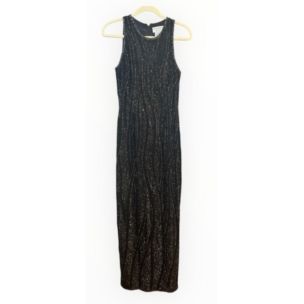Vintage Adrianna Papell Black Silk  Beaded Trapeze Halter  Long Dress‎ 90s Y2K 6
